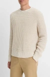 Vince Crew Neck Textured Knit Sweater In Pebble White