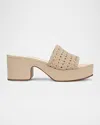 Vince Margo Crochet Leather Platform Sandals In Birch Sand Beige Leather