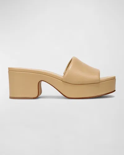 Vince Margo Leather Block-heel Slide Sandals In Toastedwheat