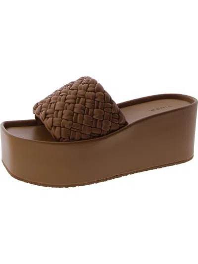 Vince Mari Womens Leather Square Toe Wedge Sandals In Brown