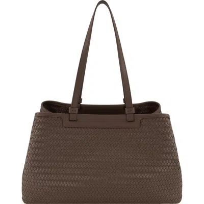 Vince Marin East/west Woven Leather Tote In Brown