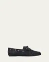 Vince Marin Leather Boat Shoe In Blue Ink Suede