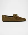 Vince Marin Suede Boat Loafers In Olive Wood Green Suede