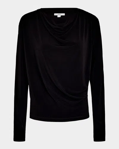 Vince Matte Jersey Cowl-neck Blouse In Black