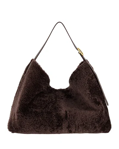 Vince Medium Shearling Hobo In Red