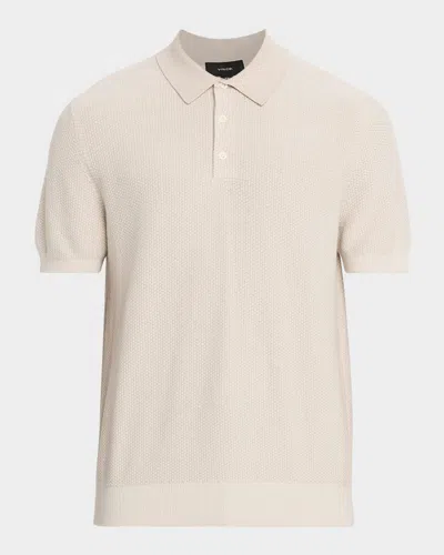 Vince Birdseye Wool-blend Polo Sweater In Gray