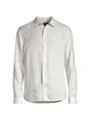 Vince Men's Bayside Striped Linen Button-front Shirt In Optic White Deep Indigo