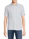 Vince Classic Fit Beauville Stripe Linen Button-up Shirt In Periwinkle