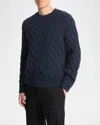 Vince Cable Stitch Crewneck Wool Sweater In Coastal Blue