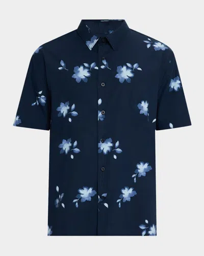 Vince Men's Cascading Floral Sport Shirt In Deep Sea/aqua