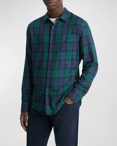 Vince Men's Castaic Plaid Sport Shirt In Coastal/dk Emerald B