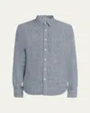 Vince Houndstooth Classic Fit Linen Button-up Shirt In Gray