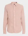 Vince Houndstooth Classic Fit Linen Button-up Shirt In Pink
