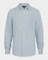 Vince Houndstooth Classic Fit Linen Button-up Shirt In Gray