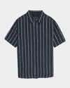 Vince Stripe Classic Fit Short Sleeve Button-up Shirt In Blue
