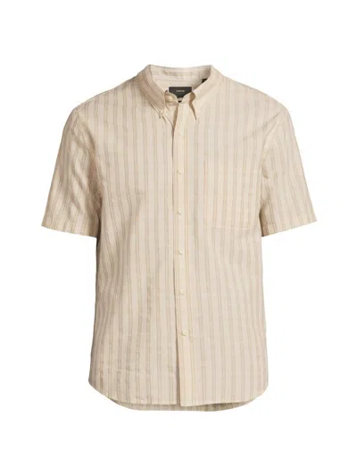 Vince Corbin Stripe Short Sleeve Button-down Shirt In Neutral