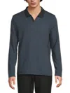 Vince Men's Cotton-blend Johnny-collar Sweater In Blue