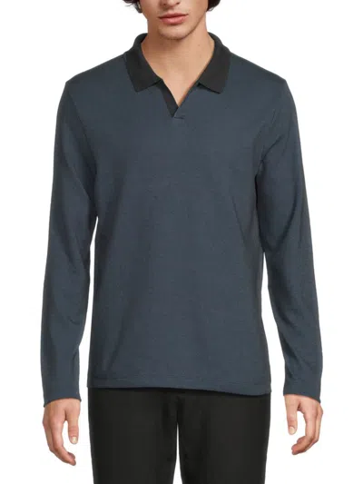 Vince Men's Cotton-blend Johnny-collar Sweater In Blue