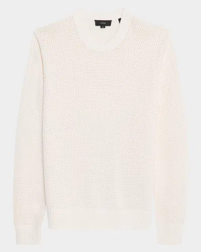 Vince Men's Cotton-cashmere Mesh Sweater In Optic White