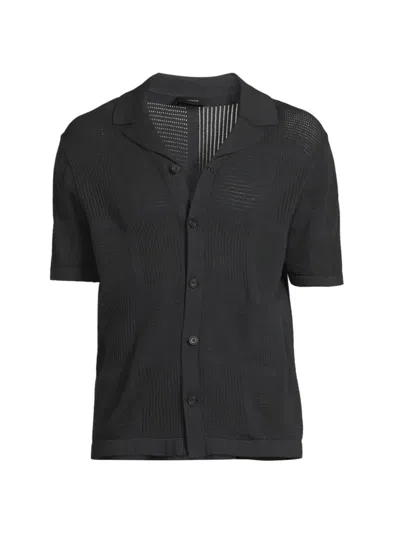 Vince Patchwork Pointelle Short Sleeve Cardigan In Light Coastal