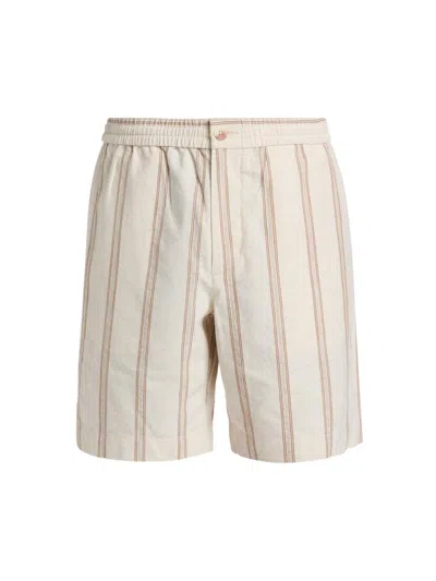 Vince Men's Cove Striped Cotton-hemp Shorts In Green