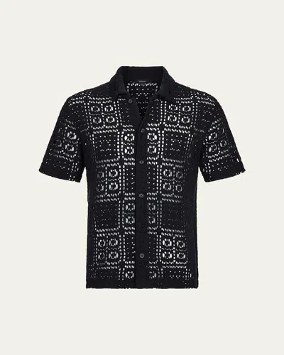 Vince Men's Crochet Button-down Shirt In Black
