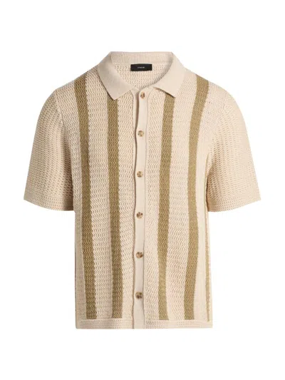 Vince Stripe Crochet Short Sleeve Button Down Shirt In Green