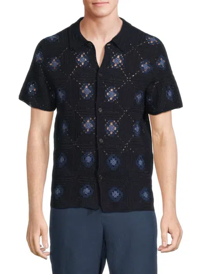 Vince Men's Crocheted Cotton Open-knit Shirt