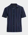 Vince Soft Stripe Short Sleeve Button-up Shirt In Black