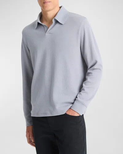 Vince Men's Double-face Polo Shirt In Blue Spruce/light Grey