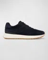 Vince Edric Mixed Media Sneaker In Night Blue Suede
