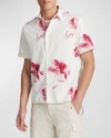 Vince Faded Floral Print Short Sleeve Shirt In Dark Pink Blaze