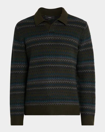 VINCE MEN'S FAIR ISLE WOOL-CASHMERE JOHNNY-COLLAR SWEATER