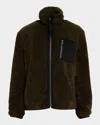 Vince Faux Sherpa Zip Jacket Dark Leaf In Brown
