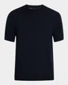 Vince Men's Featherweight Wool-cashmere Short-sleeve Crewneck Sweater In Blue
