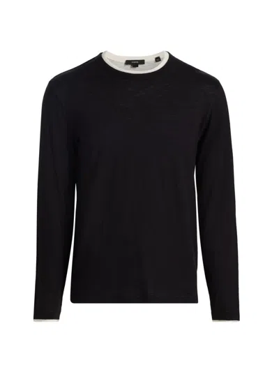 Vince Fine Slub Double Layer Long Sleeve Crewneck Shirt In Black