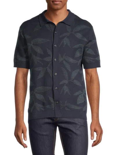 Vince Men's Floral Jacquard Short-sleeve Shirt In Black