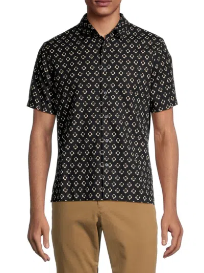 Vince Men's Floral Linen Blend Button Down Shirt In Black