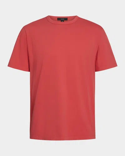 Vince Men's Garment-dyed Crewneck T-shirt In Washed Coral Red