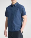 Vince Garment Dye Poplin Short Sleeve Shirt In Washed Midnight Sky