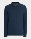 Vince Men's Heathered Long-sleeve Polo Shirt In Blue