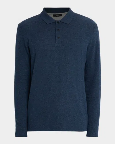 Vince Men's Heathered Long-sleeve Polo Shirt In Blue