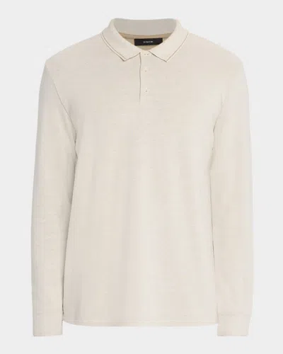 Vince Men's Heathered Long-sleeve Polo Shirt In Neutral