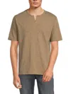 Vince Men's Heathered Short Sleeve Henley In Olive Moss