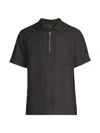 Vince Men's Hemp Relaxed-fit Quarter-zip Shirt In Washed Black