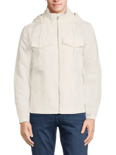 Vince Men's Hooded Zip Up Jacket In Off White
