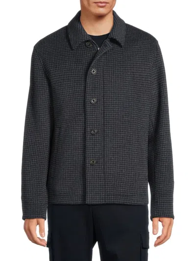 Vince Men's Houndstooth Wool-blend Knit Jacket In Gray