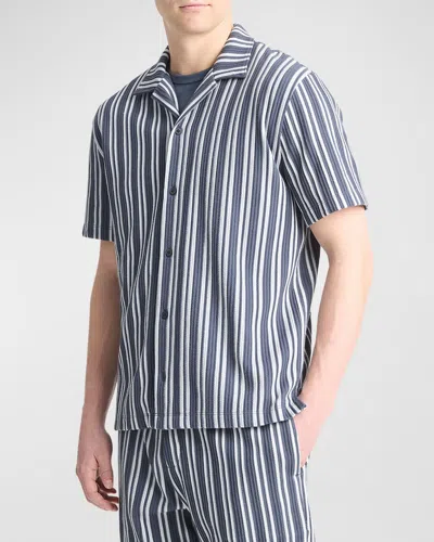 Vince Men's Jacquard Stripe Camp Shirt In Venice Blue