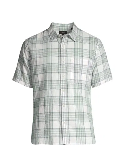 Vince Men's Kino Plaid Linen & Cotton-blend Button-front Shirt In Green