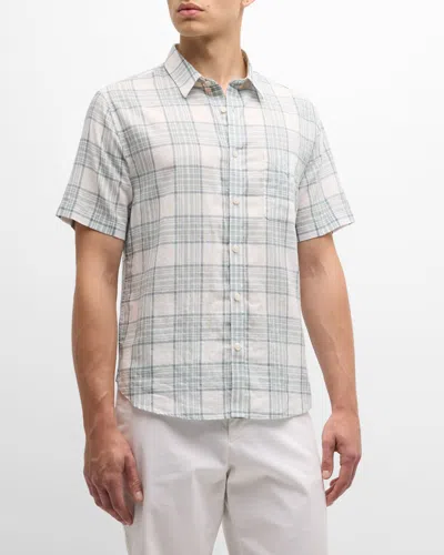 Vince Kino Linen & Cotton Plaid Regular Fit Button Down Shirt In Mirage Tea